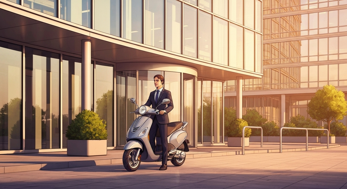 Professionnel français utilisant son scooter 125cc pour ses déplacements urbains