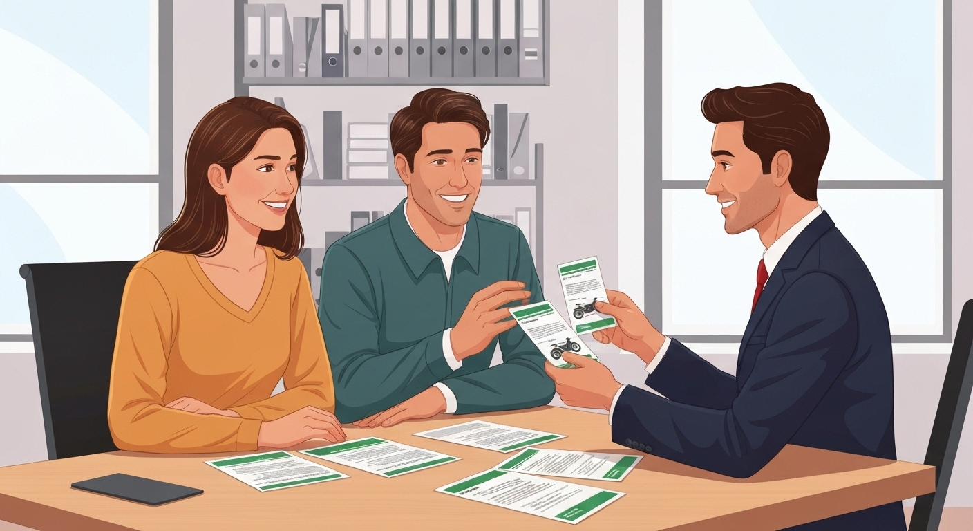 Couple français recevant leurs cartes vertes d'assurance moto