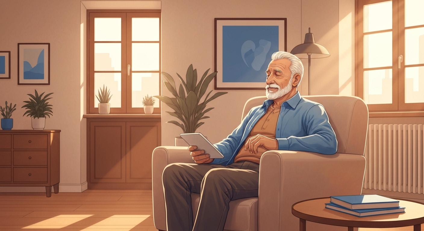 Senior français satisfait après avoir souscrit une assurance obsèques