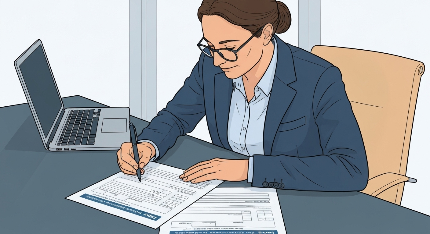 Illustration : Personne remplissant une déclaration d'assurance pour panneaux solaires