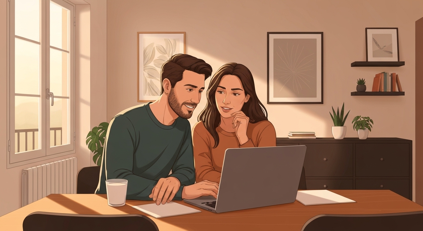 Parents français choisissant une assurance scolaire pour leur enfant