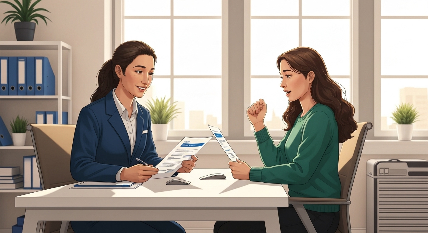 Conseiller France Épargne expliquant l'assurance retard vol à un voyageur