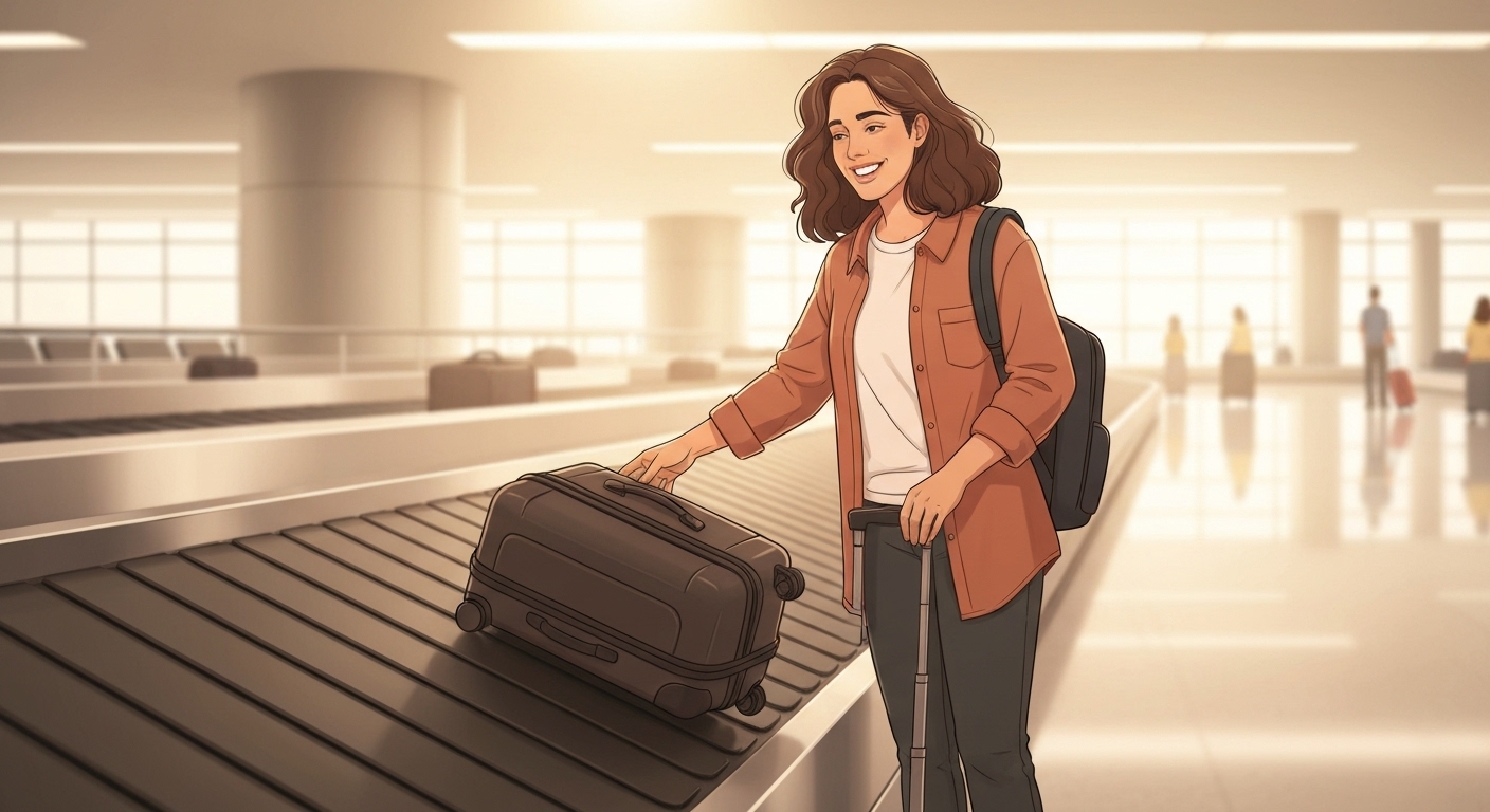 Voyageur heureux récupérant son bagage après indemnisation
