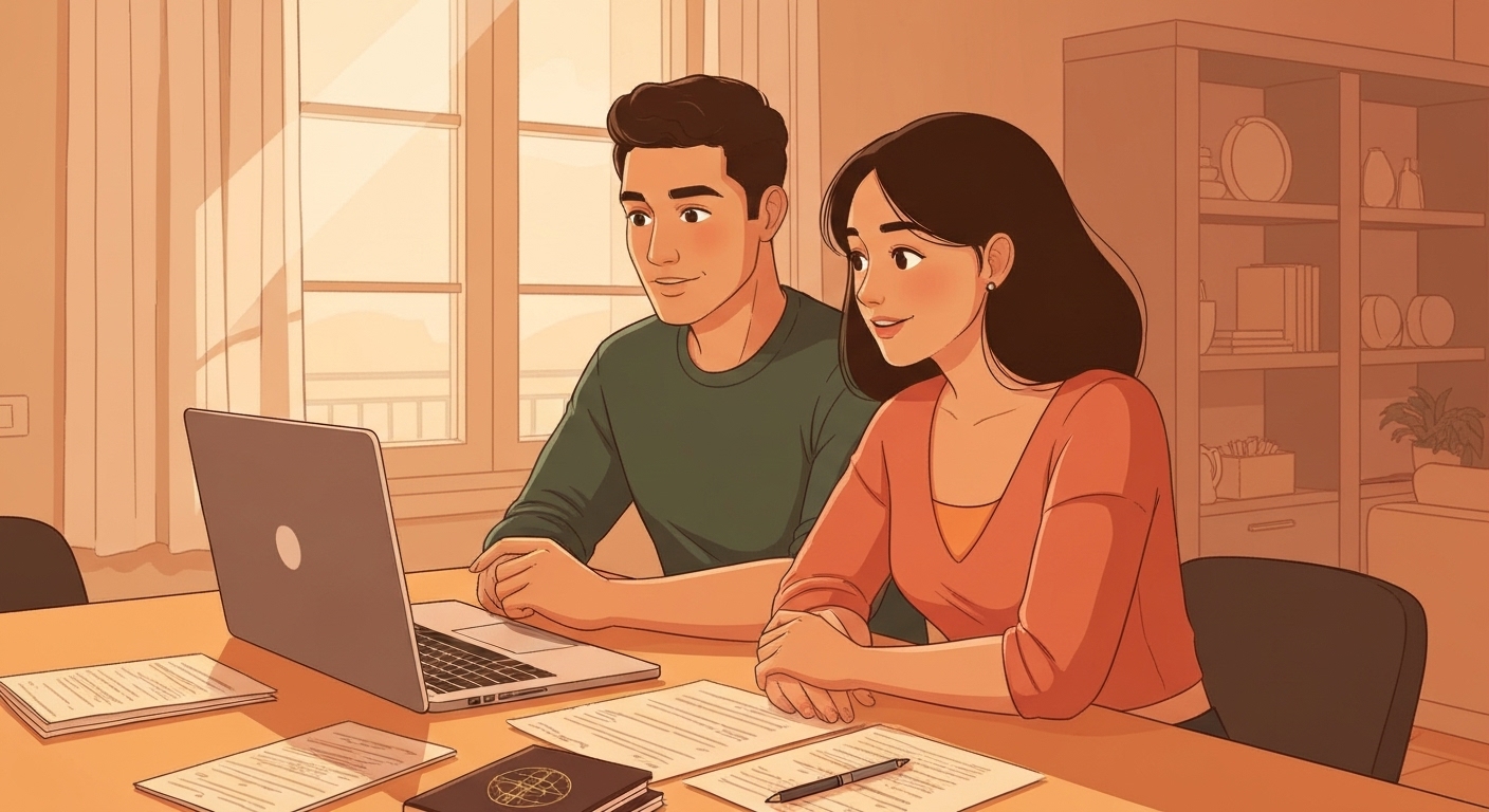 Couple de voyageurs consultant France Épargne pour leur assurance voyage