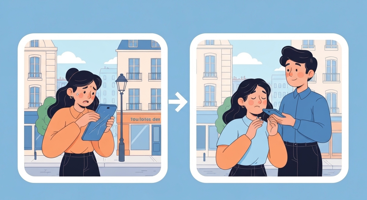 Illustration d'un accident de smartphone avec intervention rapide de l'assurance