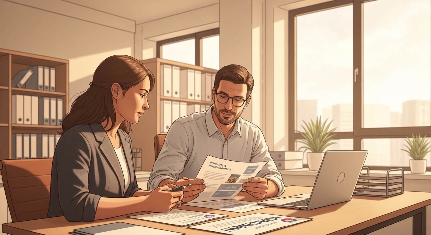 Gérant d'entrepôt révisant les documents d'assurance avec conseiller