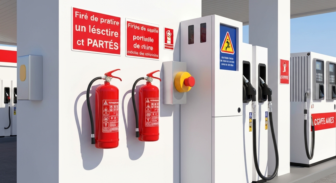 Équipements de sécurité incendie dans une station-service