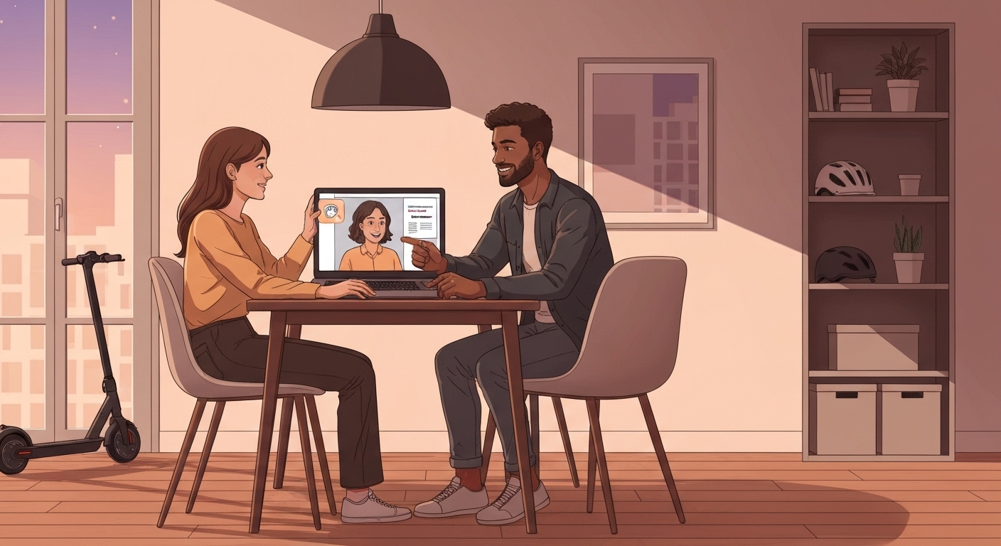 Couple consultant France Épargne pour assurance mobilité urbaine