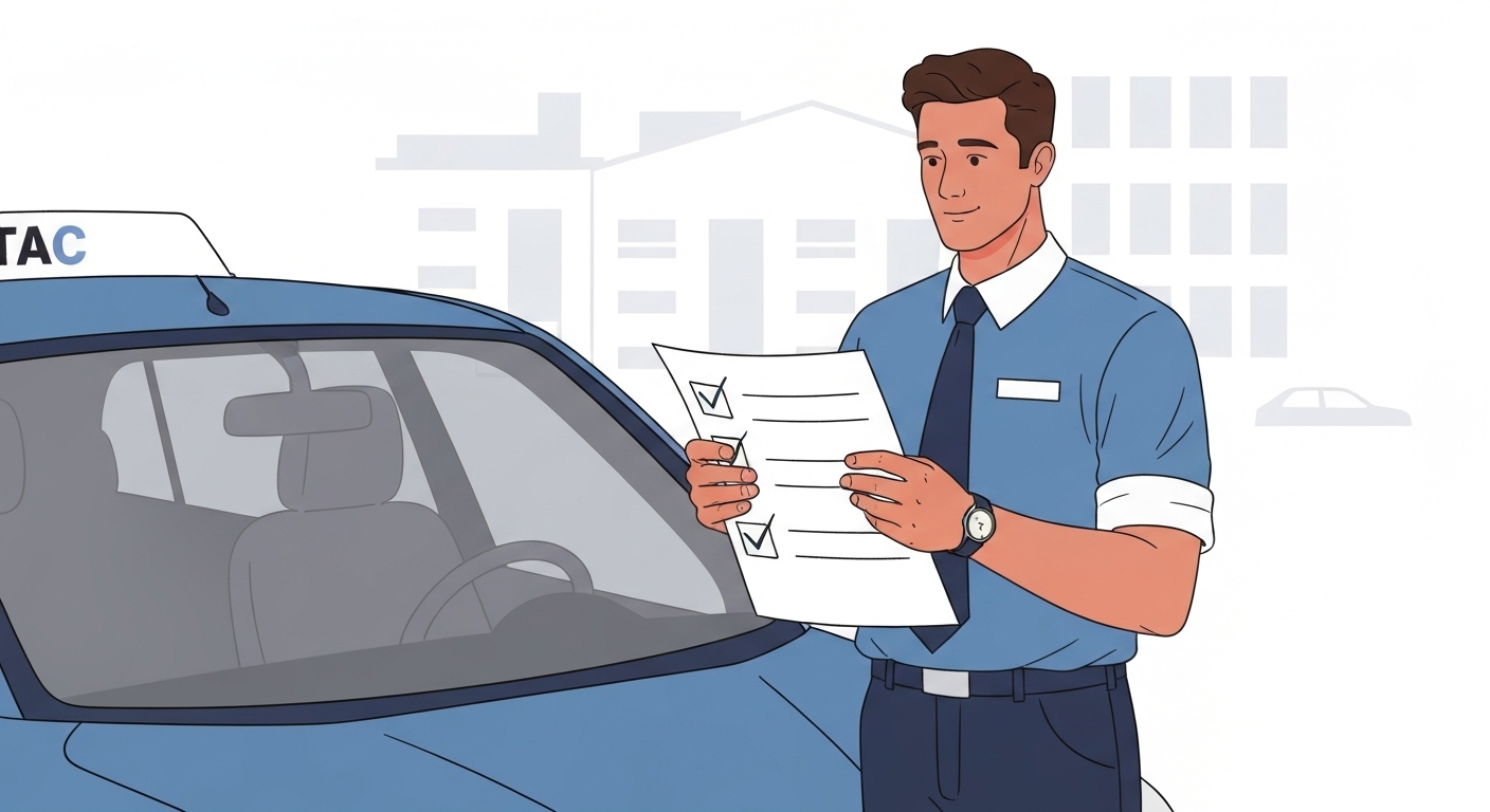 Chauffeur VTC préparant son véhicule professionnel