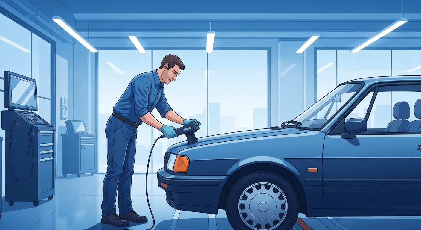 Expert évaluant une voiture youngtimer des années 1980-1990