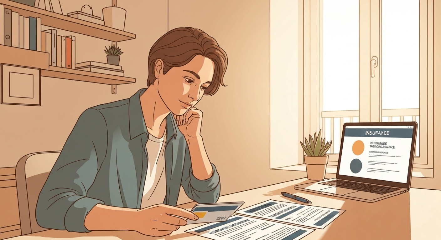 Un voyageur vérifiant sa carte bancaire et documents d'assurance