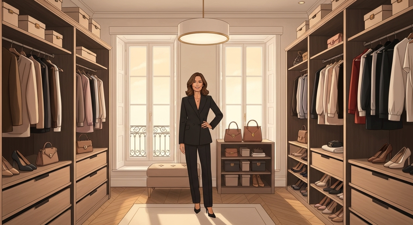 Collectionneuse française dans sa garde-robe de pièces haute couture assurées