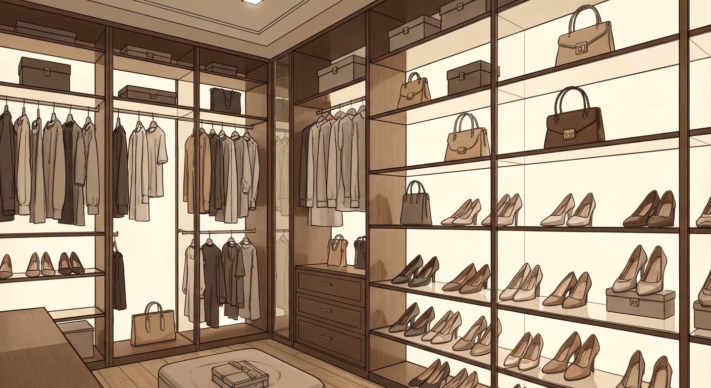 Photographie professionnelle d'un dressing de luxe organisé et sécurisé