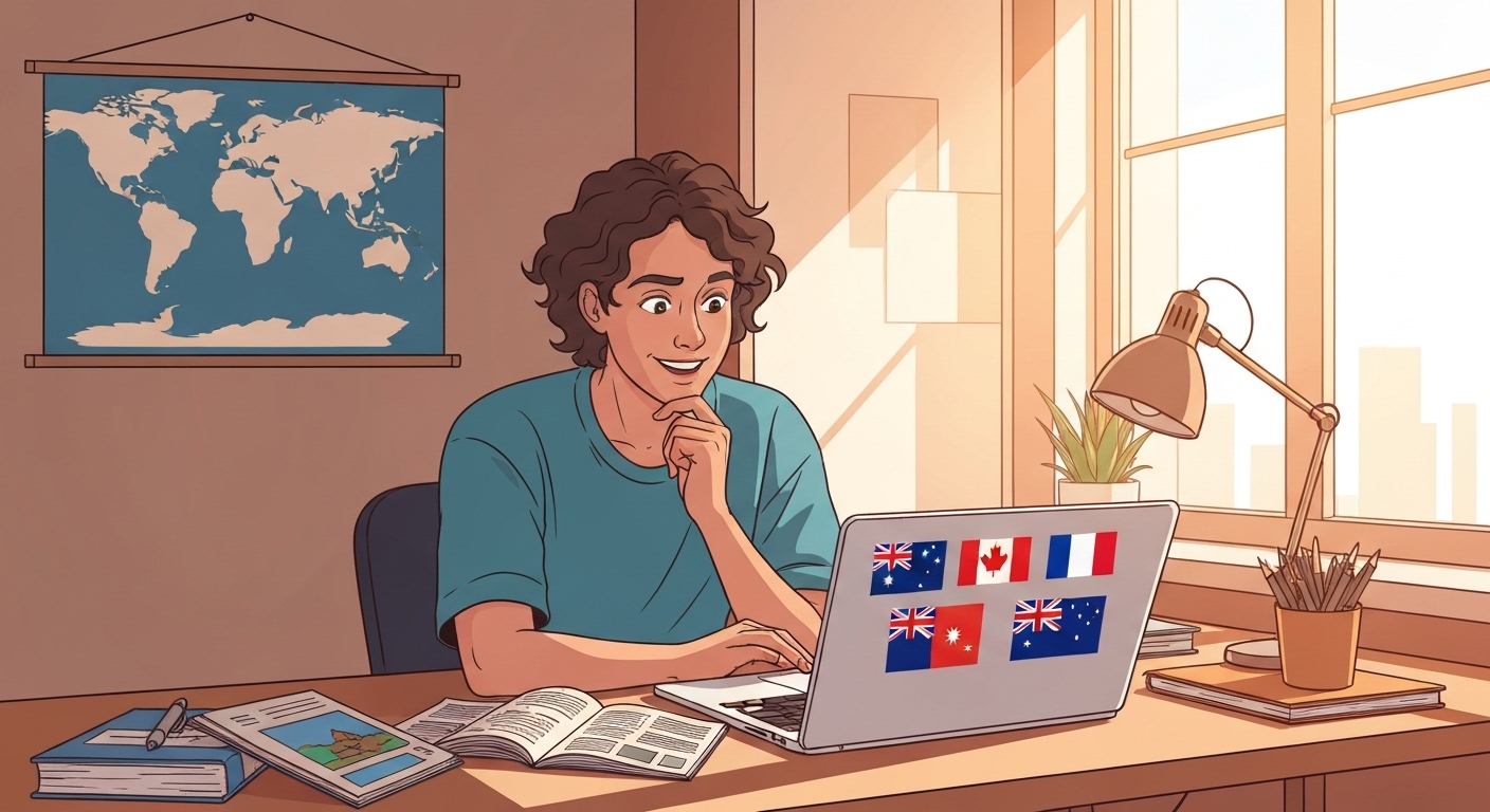 Voyageur PVT choisissant entre différentes destinations