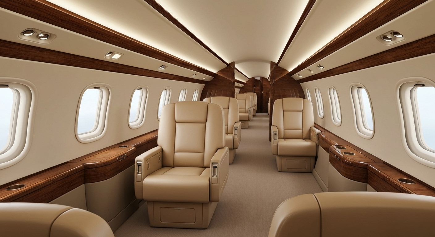 Photo d'intérieur luxueux de cabine Bombardier Global 7500