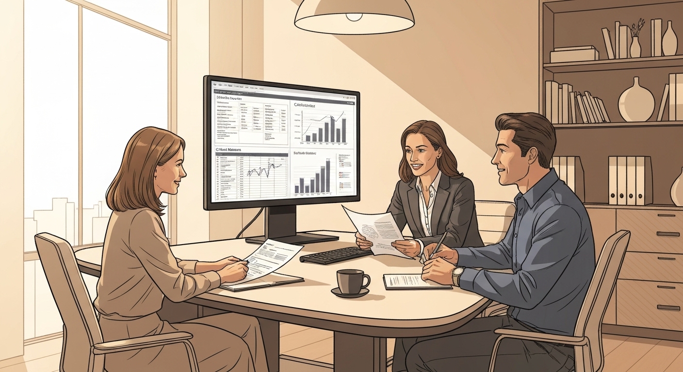 Expert financier analysant les coûts de l'aviation fractionnée pour un client