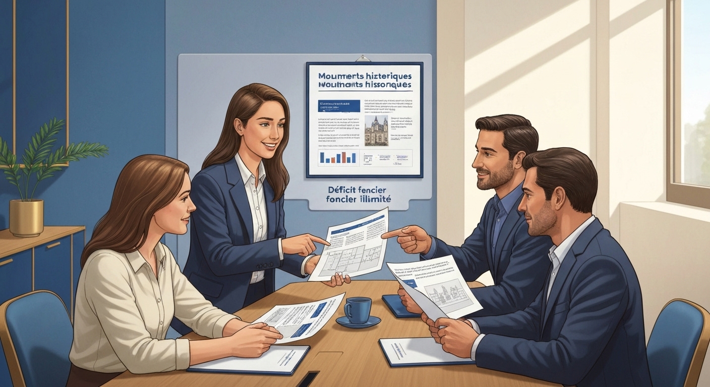 Conseiller France Épargne présentant un investissement château monuments historiques à un couple UHNW