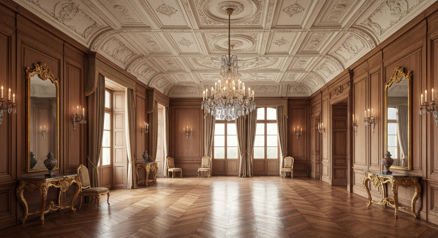 Photo grand salon d'un château XVIIIe siècle avec boiseries et mobilier d'époque