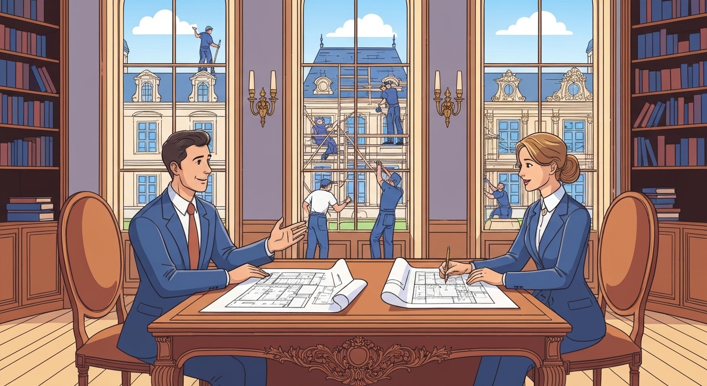 Graphique coûts restauration château selon surface et état