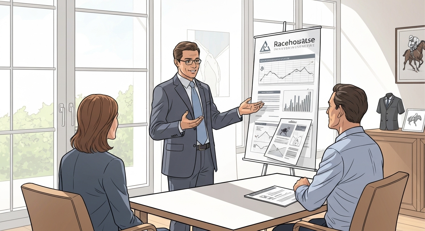 Conseiller en patrimoine expliquant l'investissement hippique