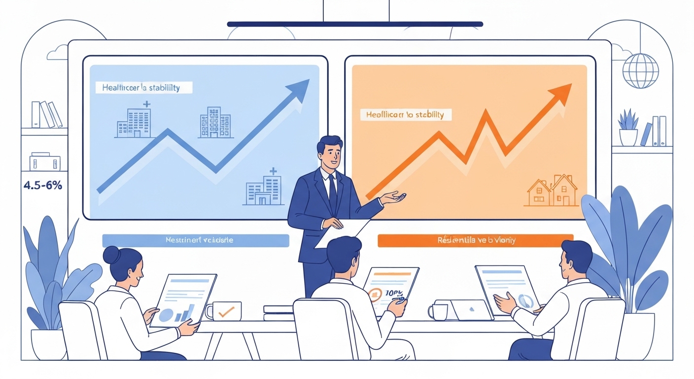 Graphique montrant la stabilité et la performance des investissements en cliniques privées sur 10 ans