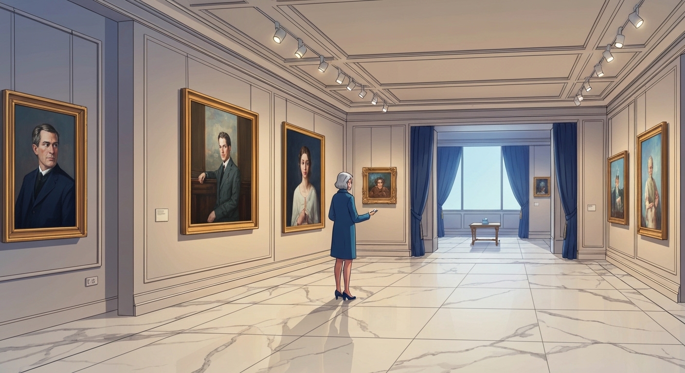 Collectionneur admirant sa collection d'art