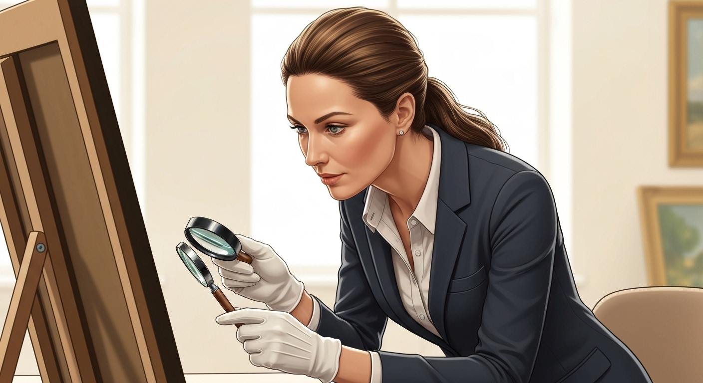 Expert évaluant une œuvre d'art