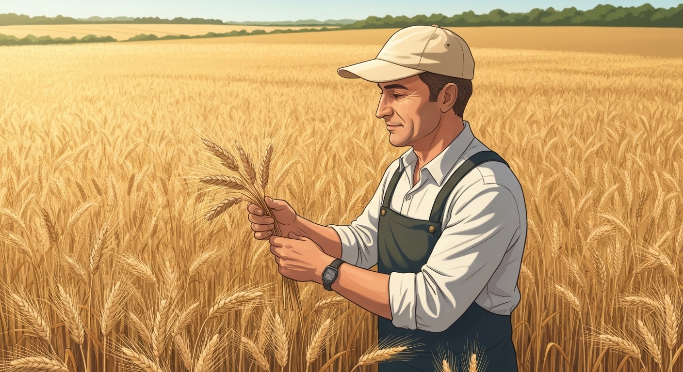 Agriculteur français inspectant ses cultures protégées par l'assurance