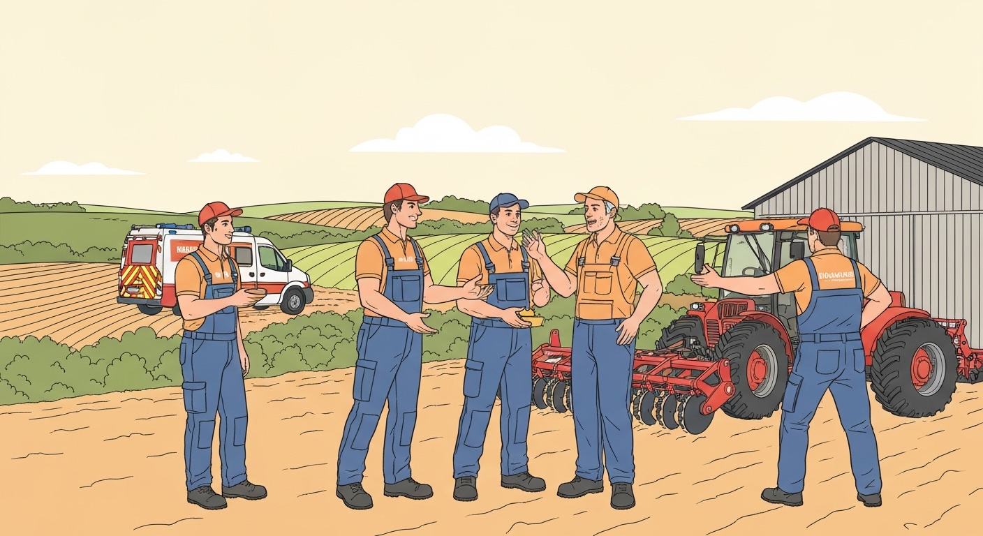 Équipe d'assistance intervenant sur une exploitation agricole