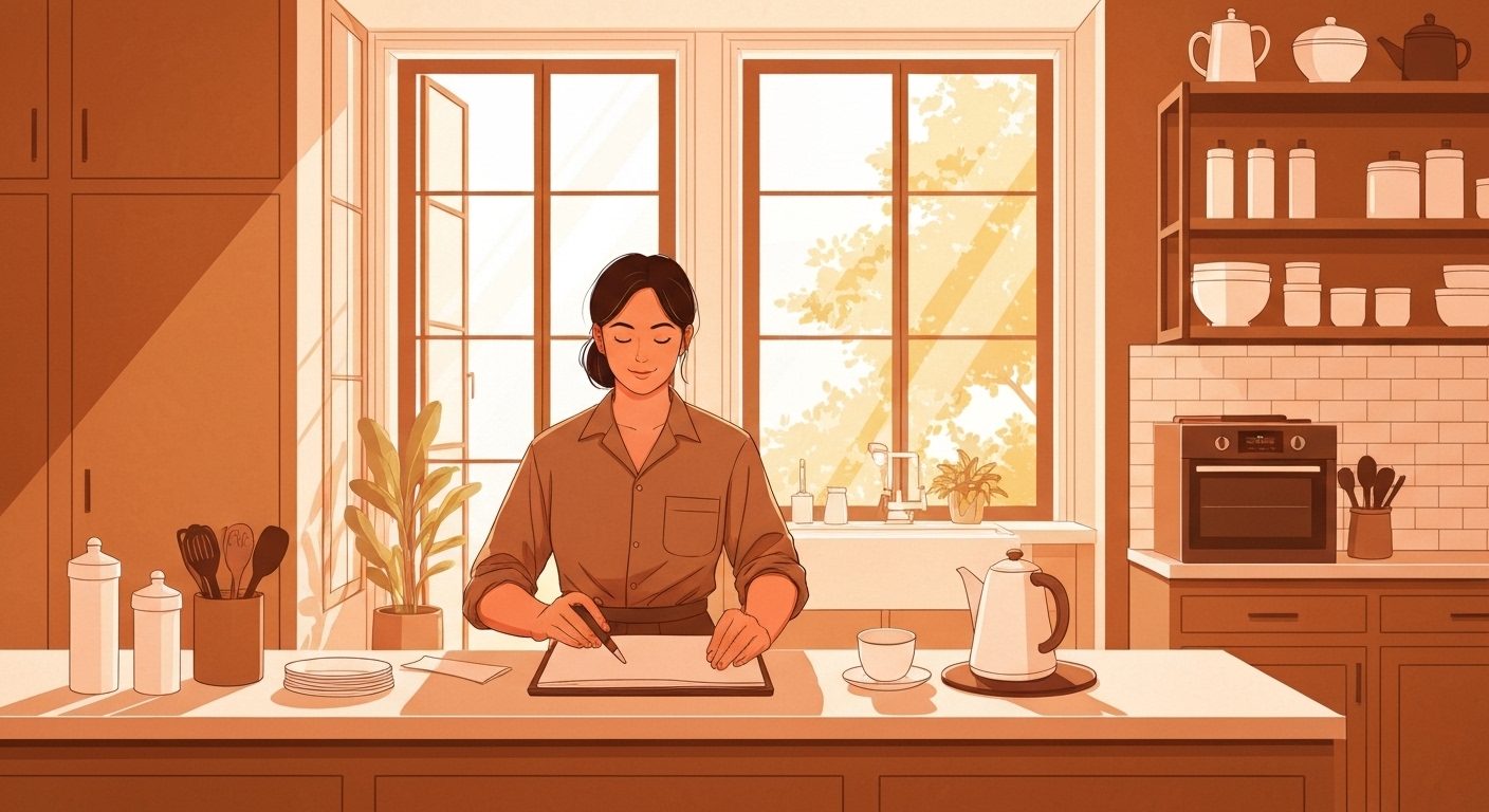 Employée de maison travaillant en toute sécurité dans une cuisine moderne