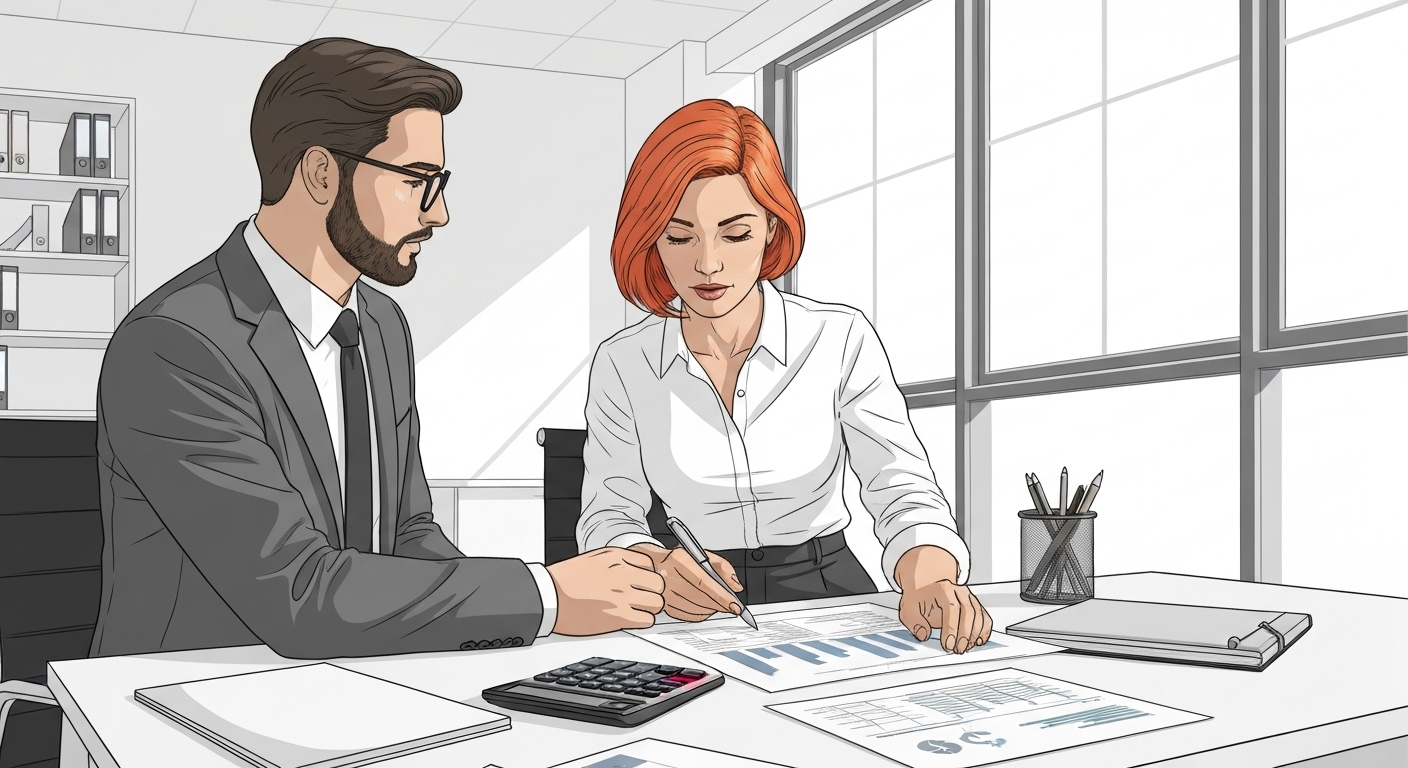 Entrepreneur calculant capital nécessaire assurance homme clé avec expert-comptable