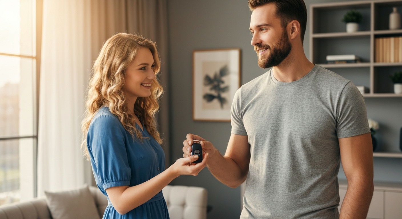 Image: Jeune couple français serein avec leur assurance crédit consommation