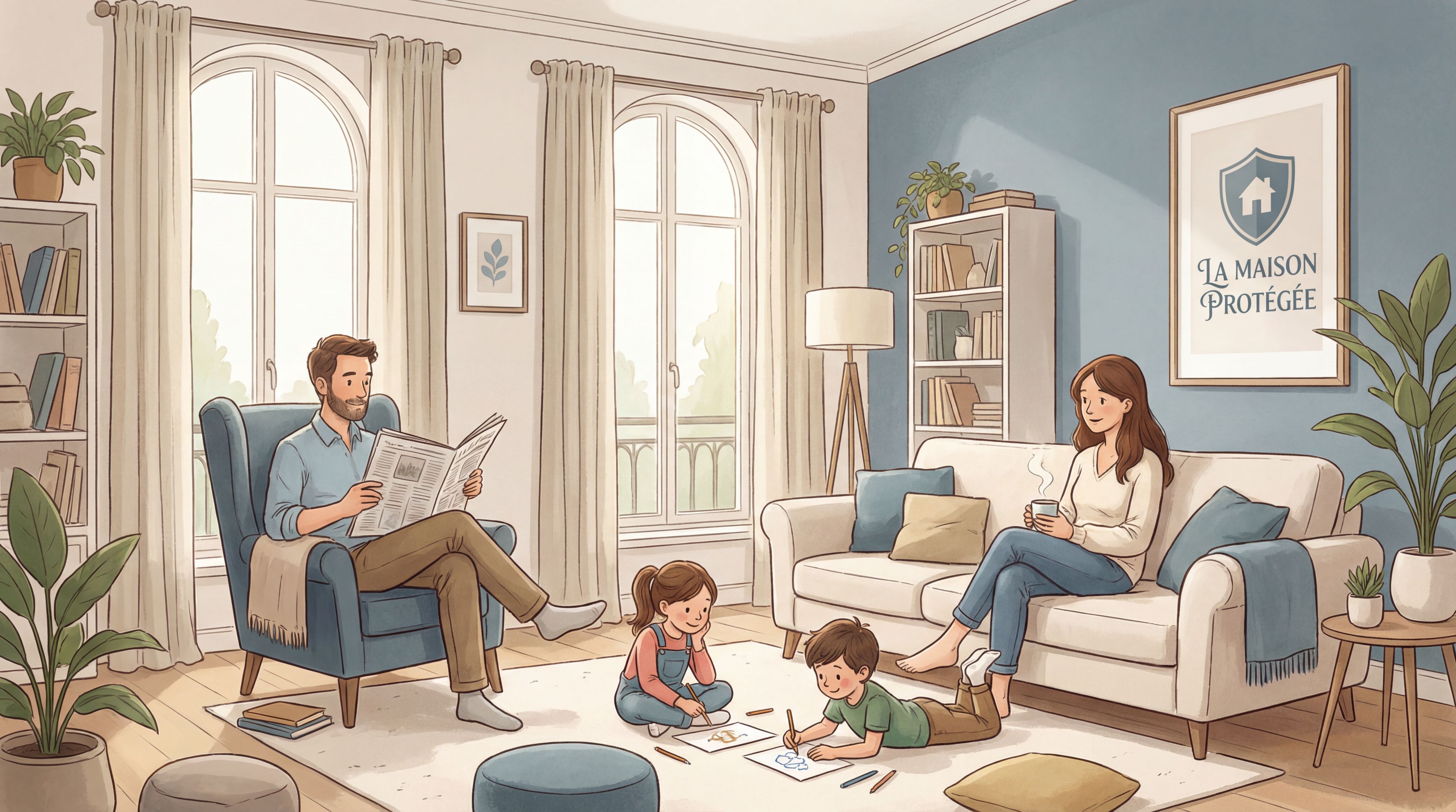 Famille française heureuse dans leur maison assurée