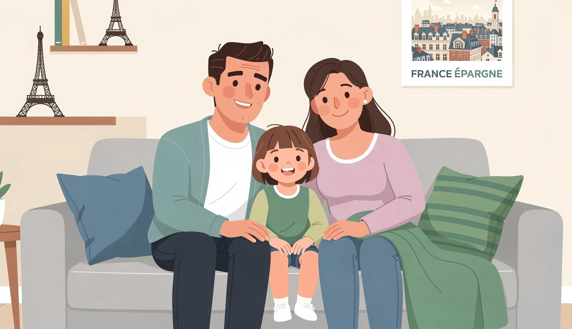 Famille française sous un parapluie symbolisant la protection d'assurance optimisée