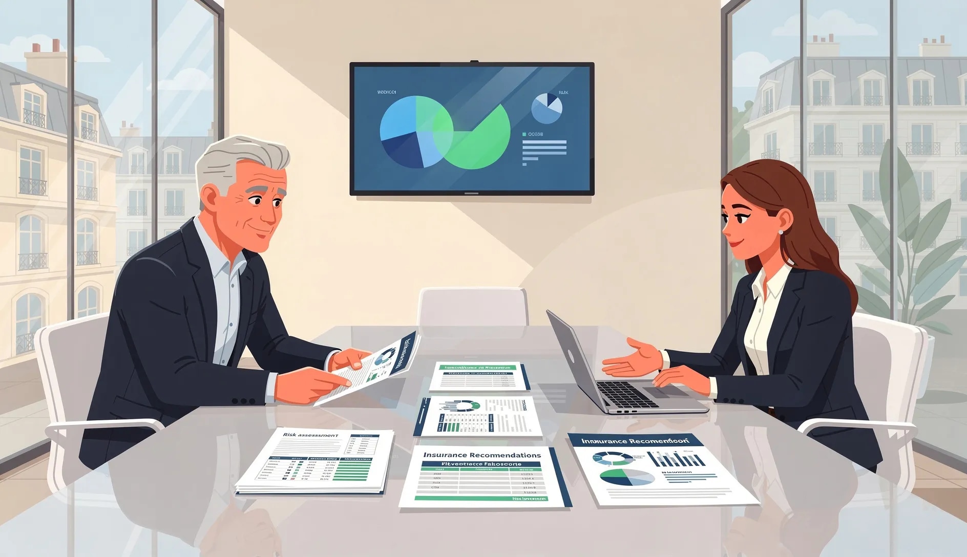 Dirigeant d'entreprise recevant un audit de ses contrats d'assurance professionnelle