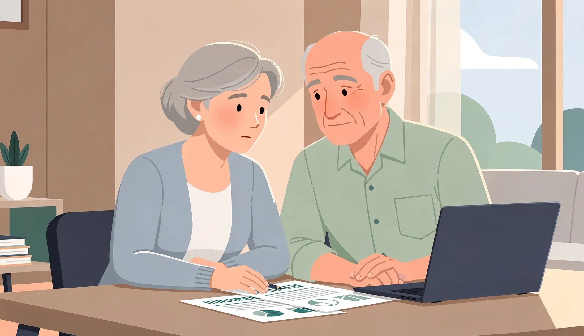 Couple de seniors français comparant des offres de mutuelle santé