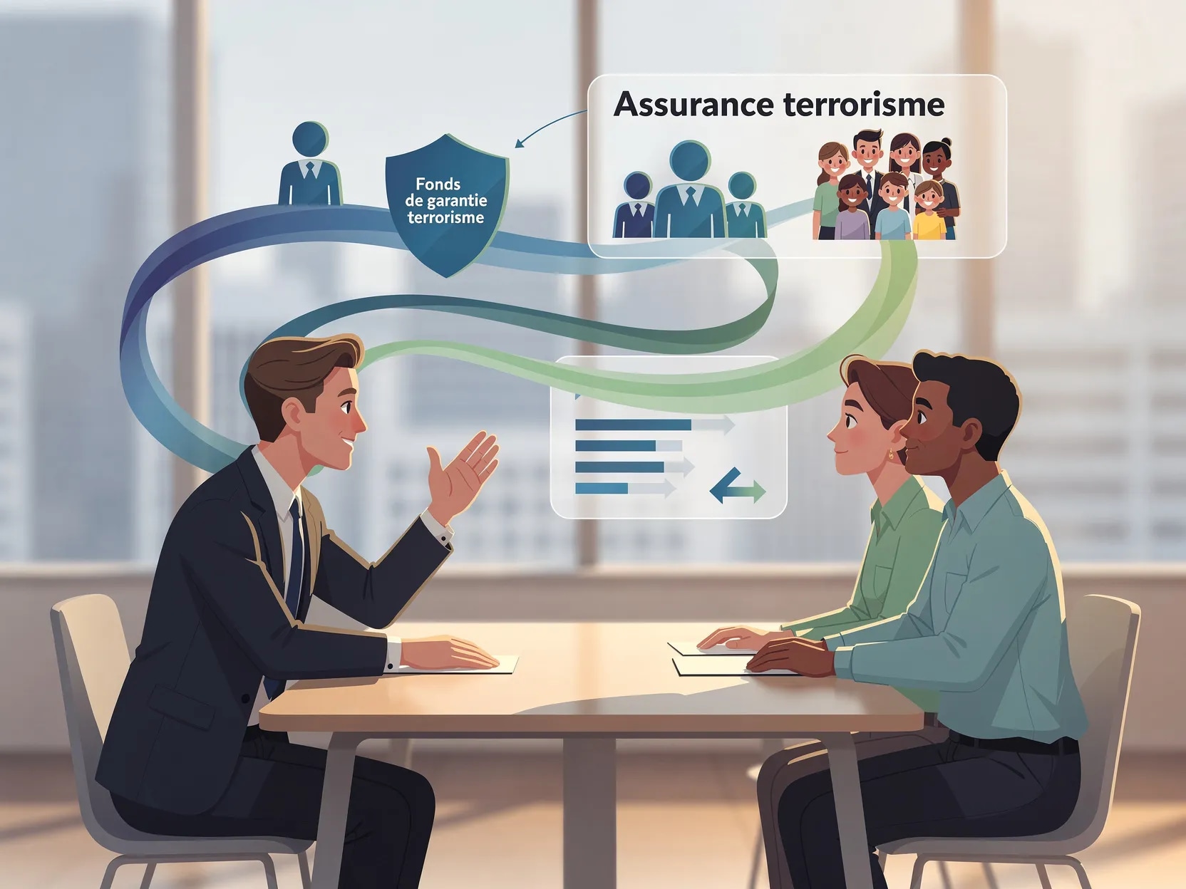 Schéma du mécanisme de financement FGTI et taxe attentat