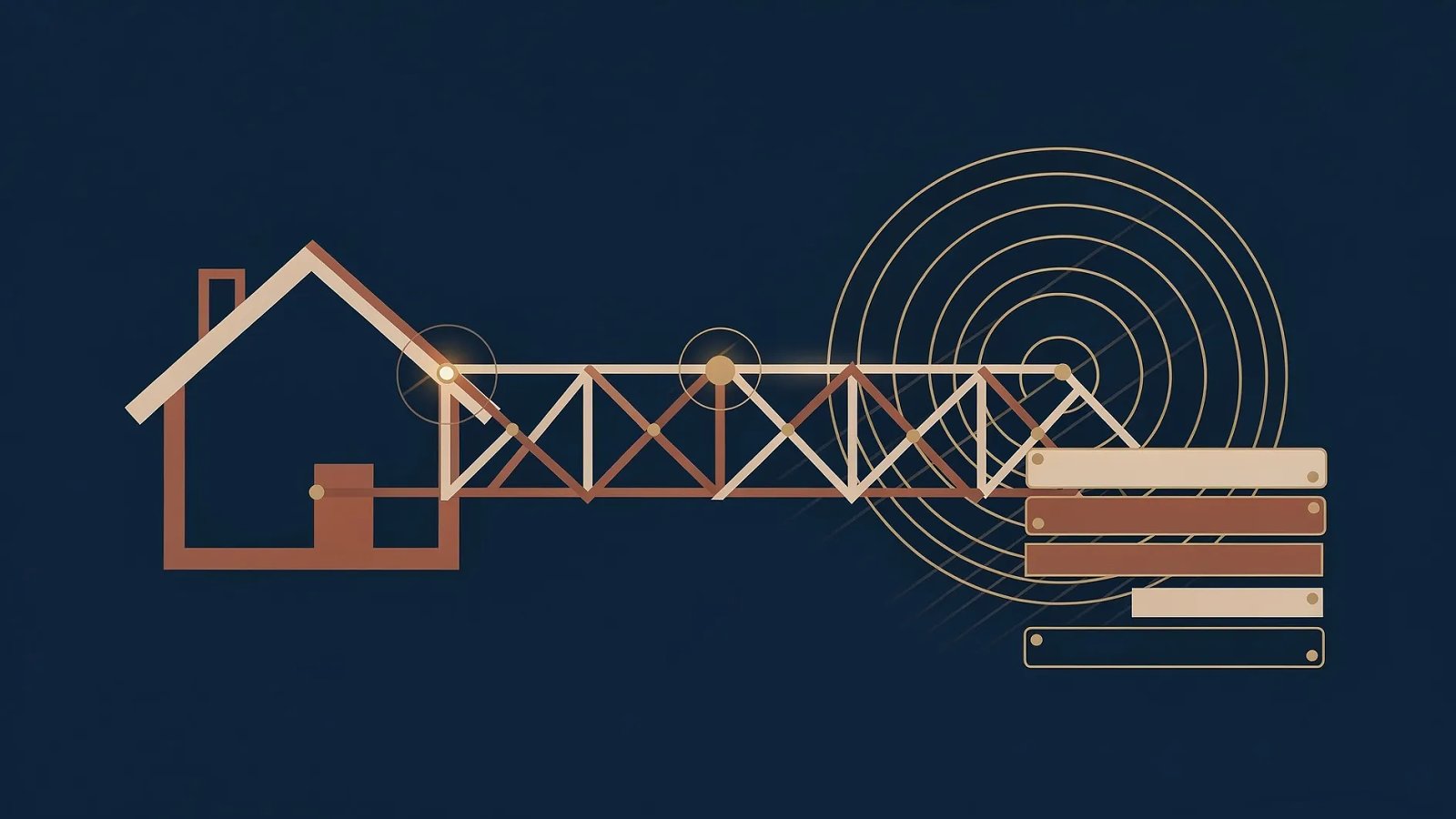 Illustration conceptuelle du financement immobilier en France avec des éléments architecturaux et financiers