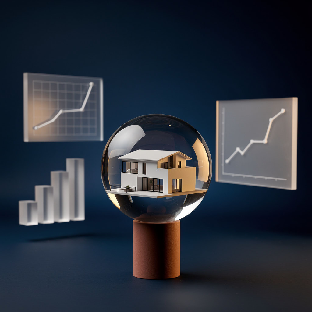 Représentation conceptuelle de l'analyse d'investissement immobilier avec indicateurs financiers et données de marché