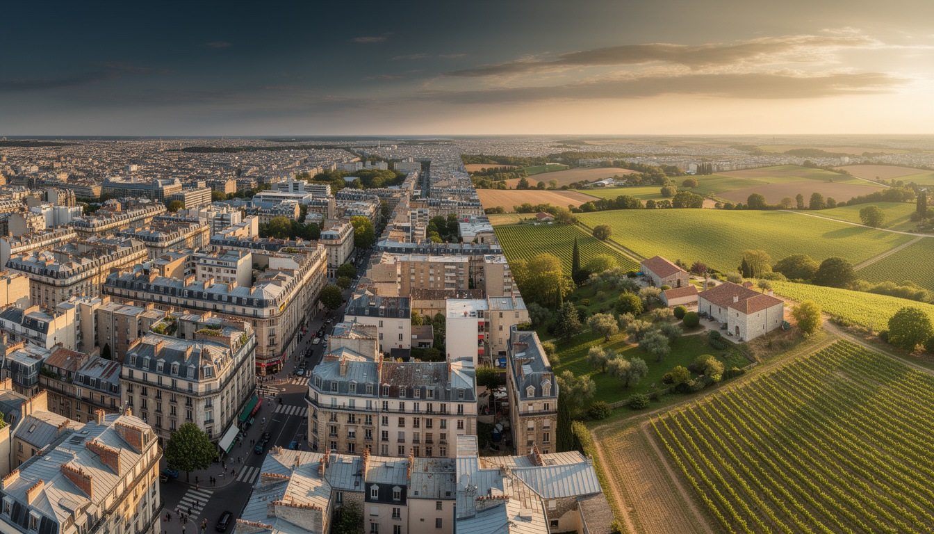 Carte stylisée de France illustrant les disparités de prix immobiliers par grande région et territoire