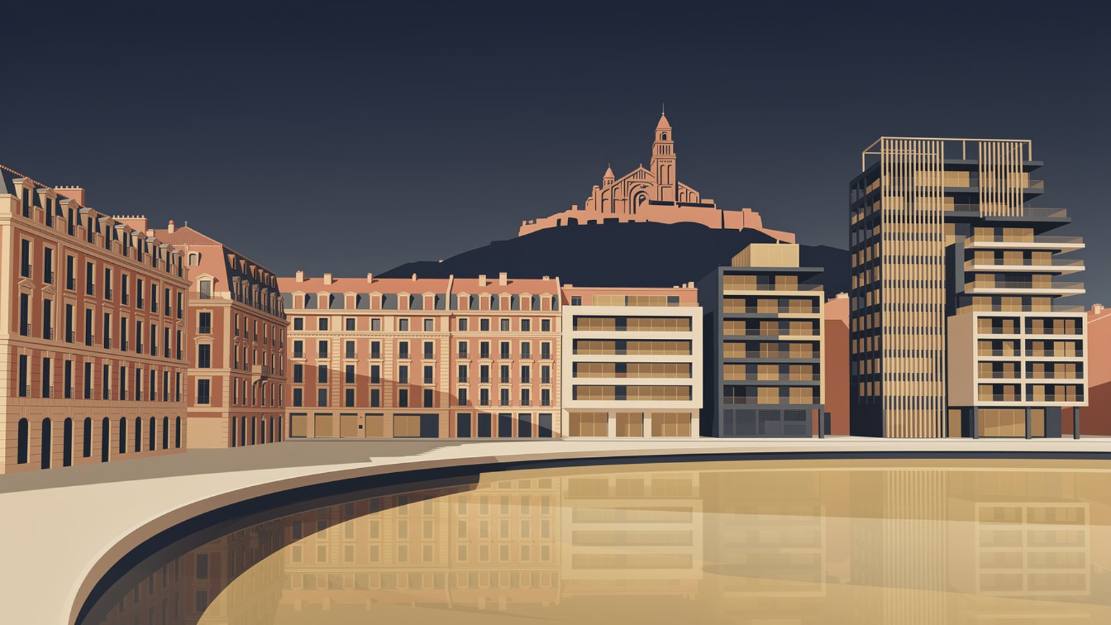 Vue panoramique de Marseille avec le Vieux-Port au premier plan et les quartiers en transformation d'Euroméditerranée en arrière-plan