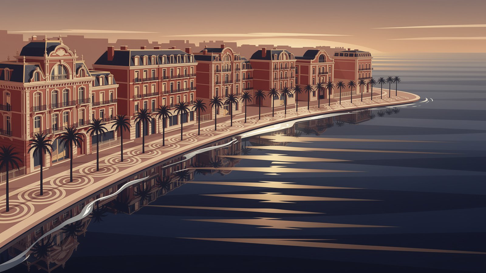 La Promenade des Anglais à Nice en 2026 avec les immeubles résidentiels en bord de mer et le marché immobilier de la Côte d'Azur