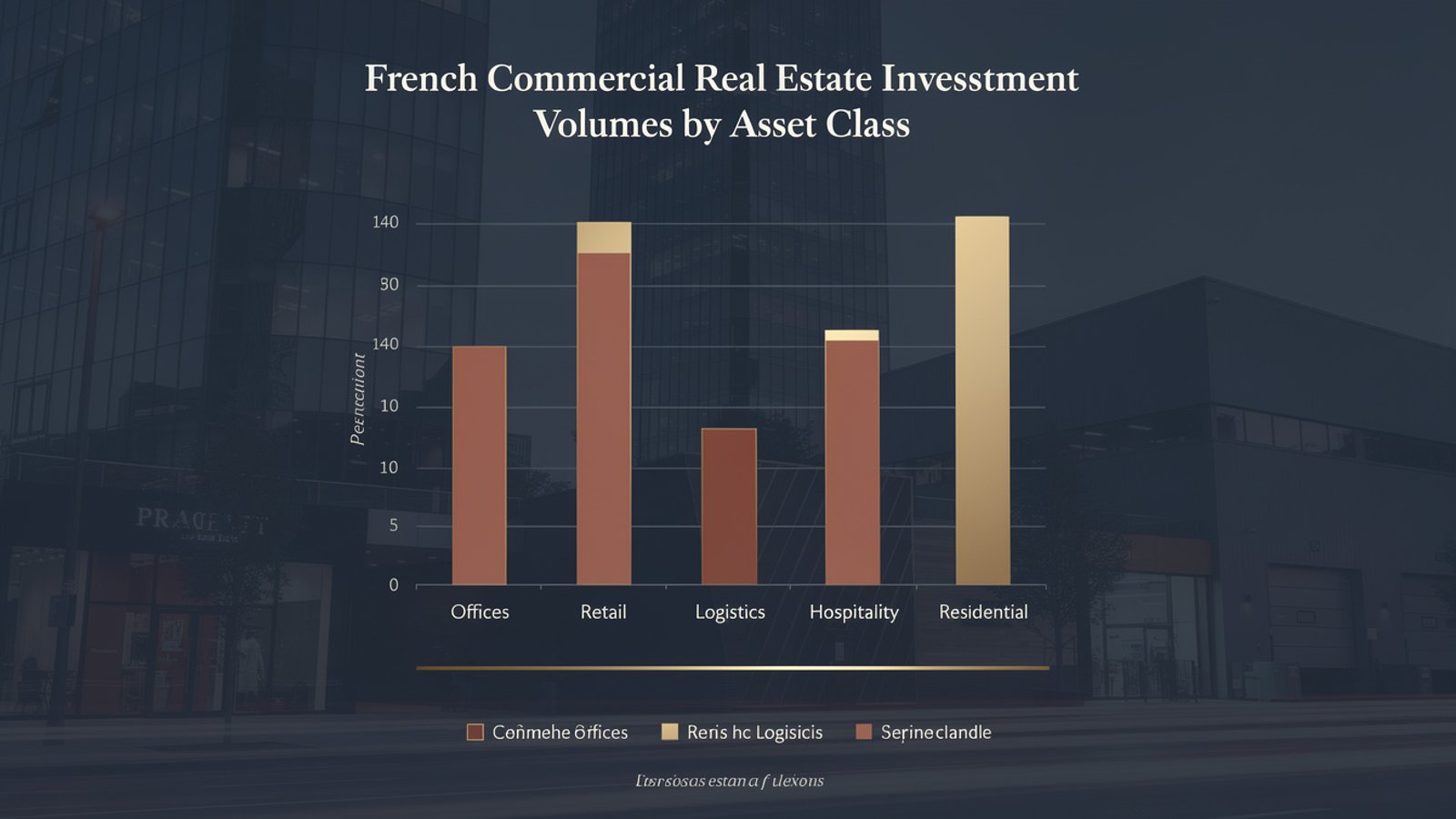 Graphique des volumes d'investissement en immobilier d'entreprise en France en 2025 par categorie d'actifs