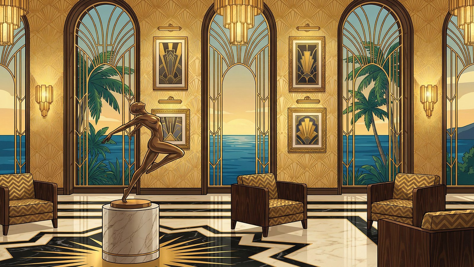 Intérieur luxueux Art Déco avec collection d art et objets de valeur