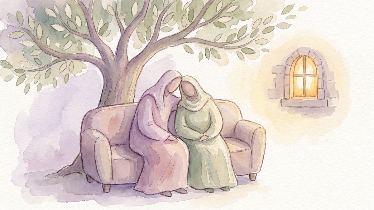 Deux silhouettes assises côte à côte sous un arbre, scène d'écoute bienveillante illustrant le soutien des proches