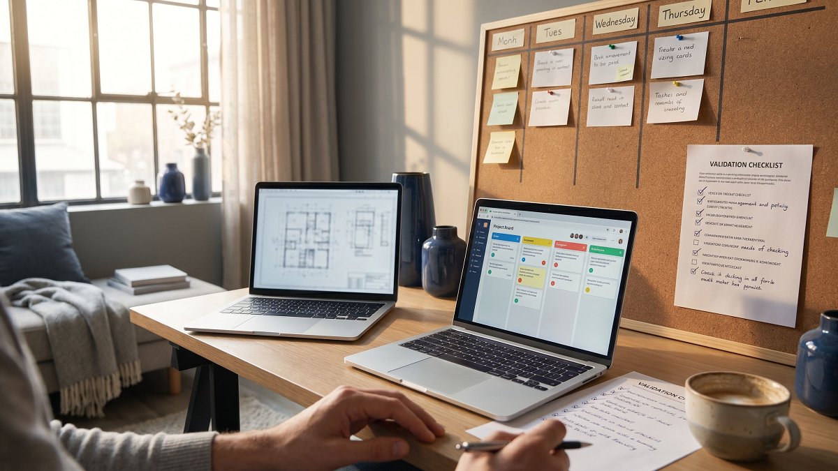 Day-zero founder workspace showing the studio's operating playbook stages