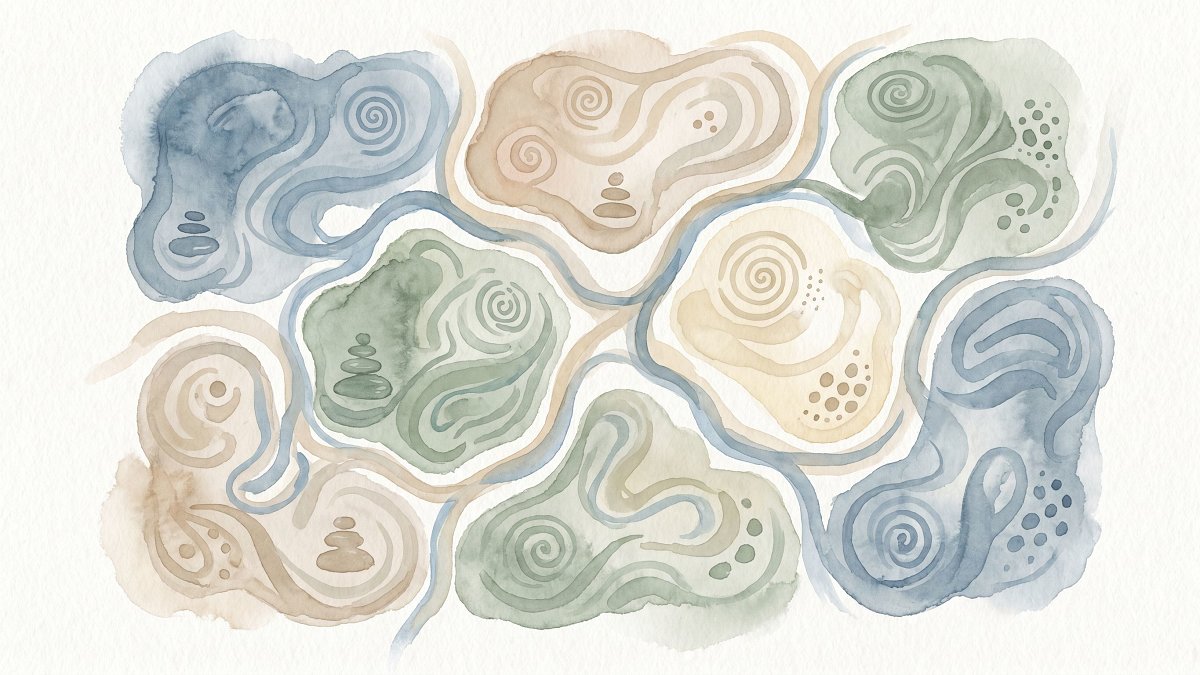 Cartographie aquarelle des grandes étapes de vie traversées par la psychologie clinique
