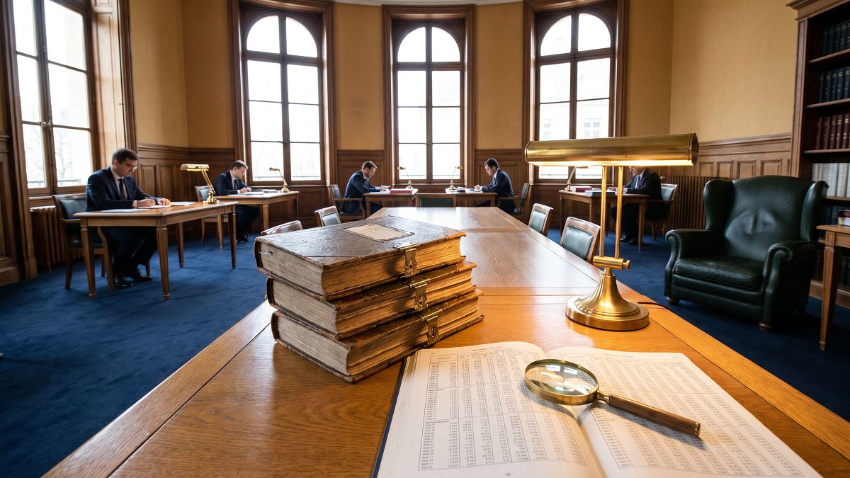 Bureau d'analyse réglementaire avec dossiers et tableau de taux d'imposition pour l'assurance vie