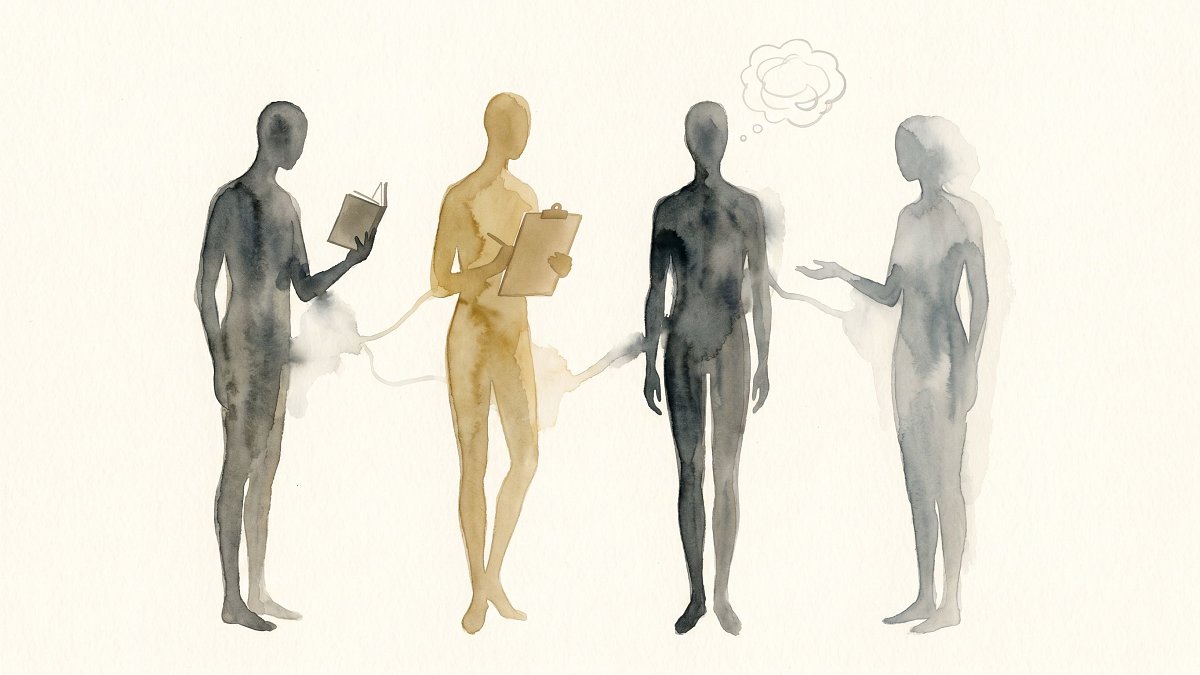 Quatre figures symboliques représentant les écoles historiques de la psychologie