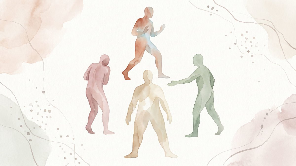 Quatre silhouettes représentant les styles d'attachement adulte selon la théorie de l'attachement